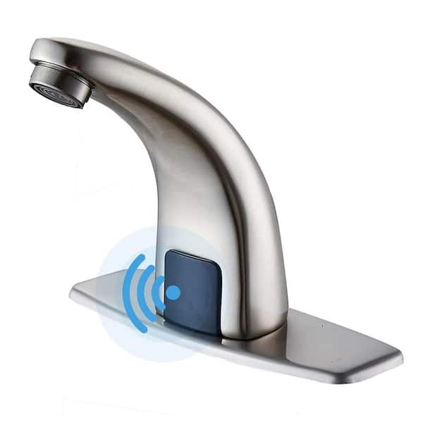 Unbranded Commercial Touchless Single Hole Bathroom Faucet with Deckplate Automatic Sensor Bathroom Basin Taps in Brushed Nickel