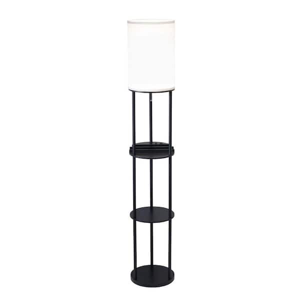 HomeRoots 66.5 in. Black and White 1 Light 1-Way (On/Off) Column Floor Lamp for Liviing Room with Cotton Cylin.der Shade