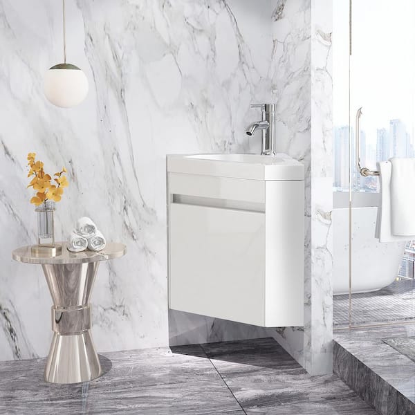 Wonline 15.75 in. W x 15.75 in. D x 19.49 in. H Corner Bath Vanity in White with White Top with White Sink