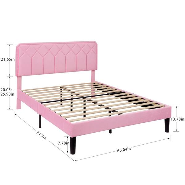 VECELO Bed Frame with Upholstered Headboard, Pink Metal