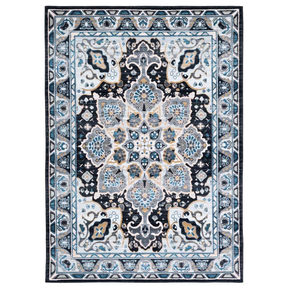 Riviera Gray/Light Blue 4 ft. x 6 ft. Machine Washable Medallion Border Area Rug price history on PriceWatchPro