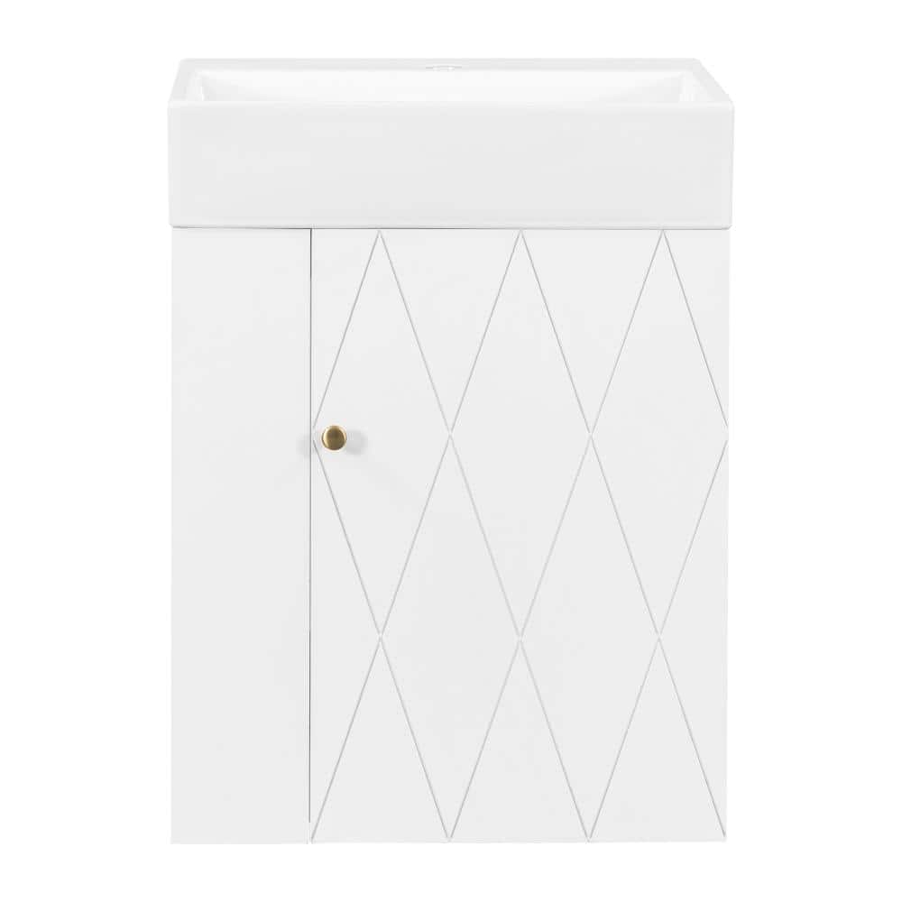 20.1 in. Single Sink Wall-Mounted White Bath Vanity with White Ceramic Top Unassembled price history on PriceWatchPro