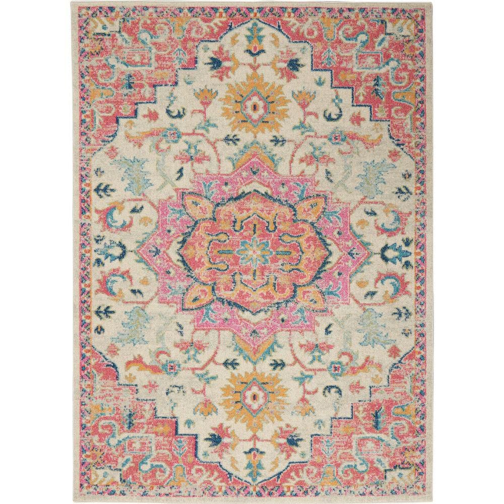 Passion Floral Symphony Blue Rectangular 6'7" x 9'6" Synthetic Rug