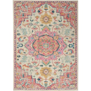 Passion Ivory Pink 7 ft. x 10 ft. Persian Vintage Area Rug