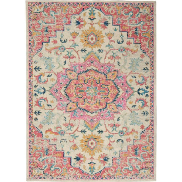 Passion Ivory Pink 7 ft. x 10 ft. Persian Vintage Area Rug