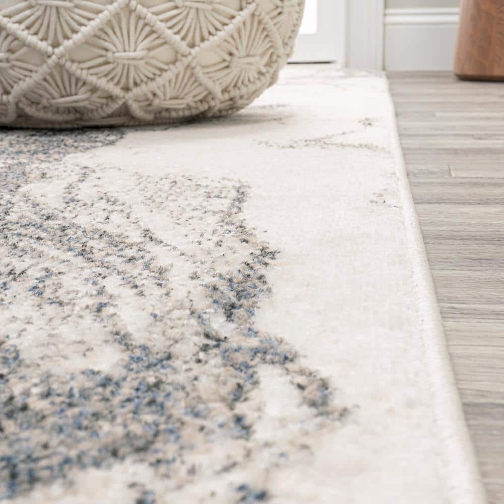 Gray and Cream Abstract Synthetic Rectangular Area Rug