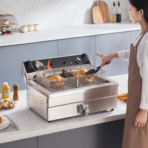 Commercial Deep Fryer, Capacity 30.6 Qt. Silver Deep Fryer with Basket, 3000 W Electric Turkey Fryer for Kitchen Use