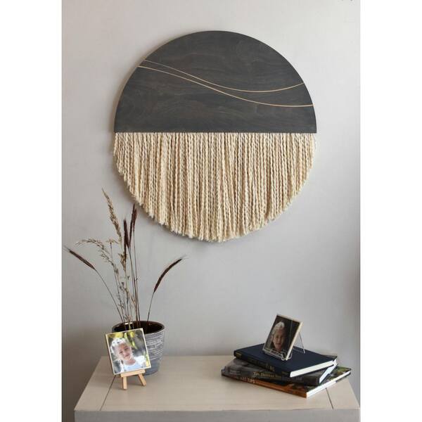 23 in. x 23 in. Gray Wooden Round Double Wave Wall Hanging PLY05