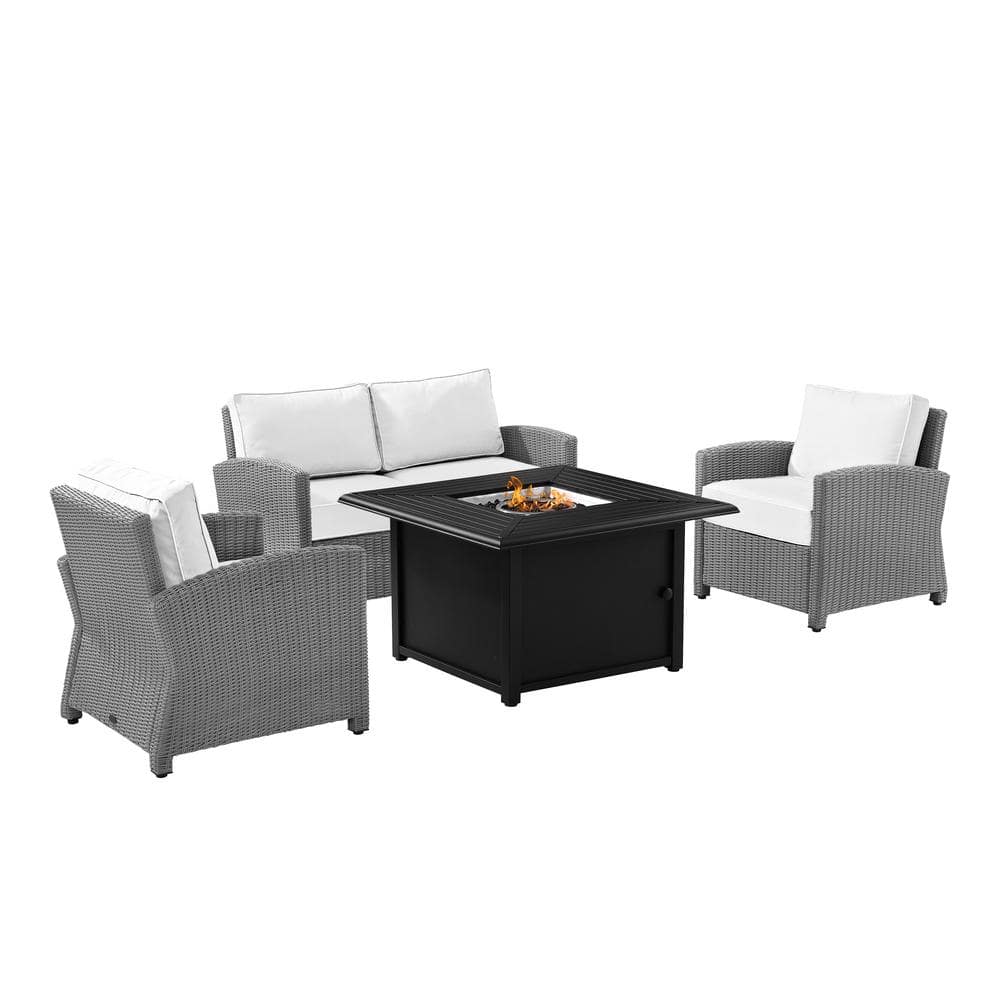 Bradenton Gray 4-Piece Wicker Patio Conversation Set with Sunbrella White Cushions -  CROSLEY FURNITURE, KO70168GY-WH