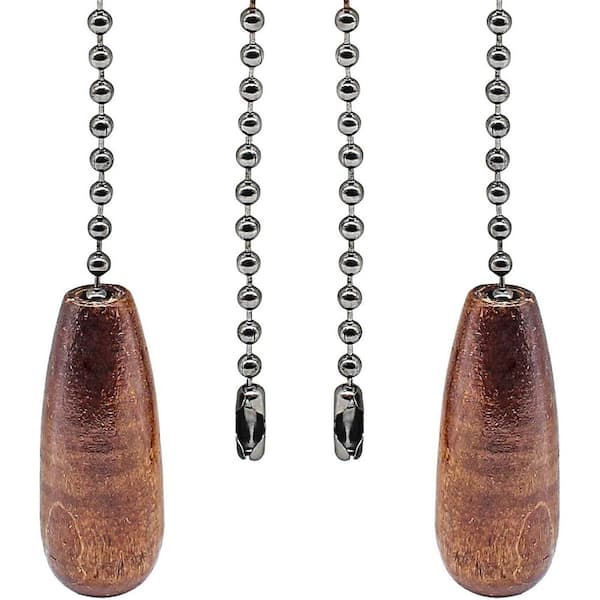 12.5 in. Brown Ceiling Fan Pull Chains with Connector 2-Pack Decorative Wooden Extender for Light Lamp Ornaments