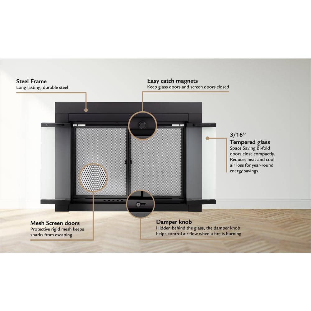 Collin Medium Gunmetal Glass Bifold Fireplace Doors
