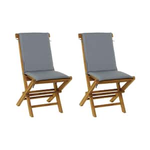 Brown Teak Wood Traditional Outdoor Dining Chair with Gray Cushion (Set of 2)