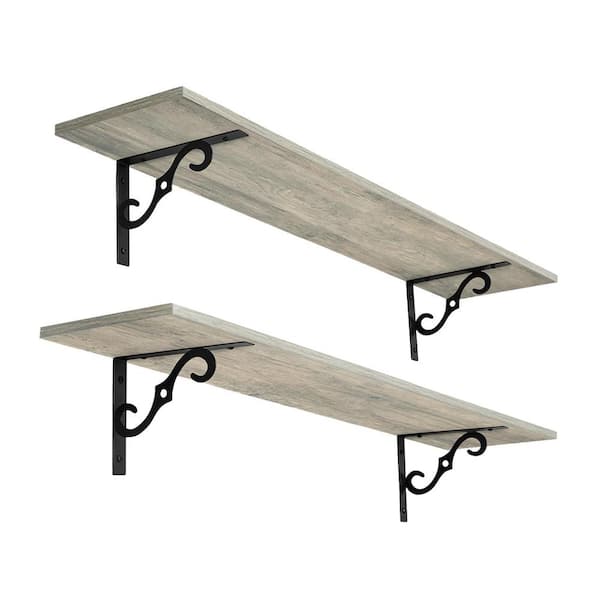 Unbranded 31.5 in. W x 7.9 in. D Gray Wash Large Decorative Wall Shelf Set of 2