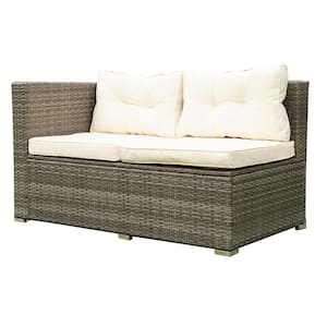 4-Piece Wicker Outdoor Furniture Sofa Sectional Set Patio Furniture Sofa with Cream Cushions and Storage Box