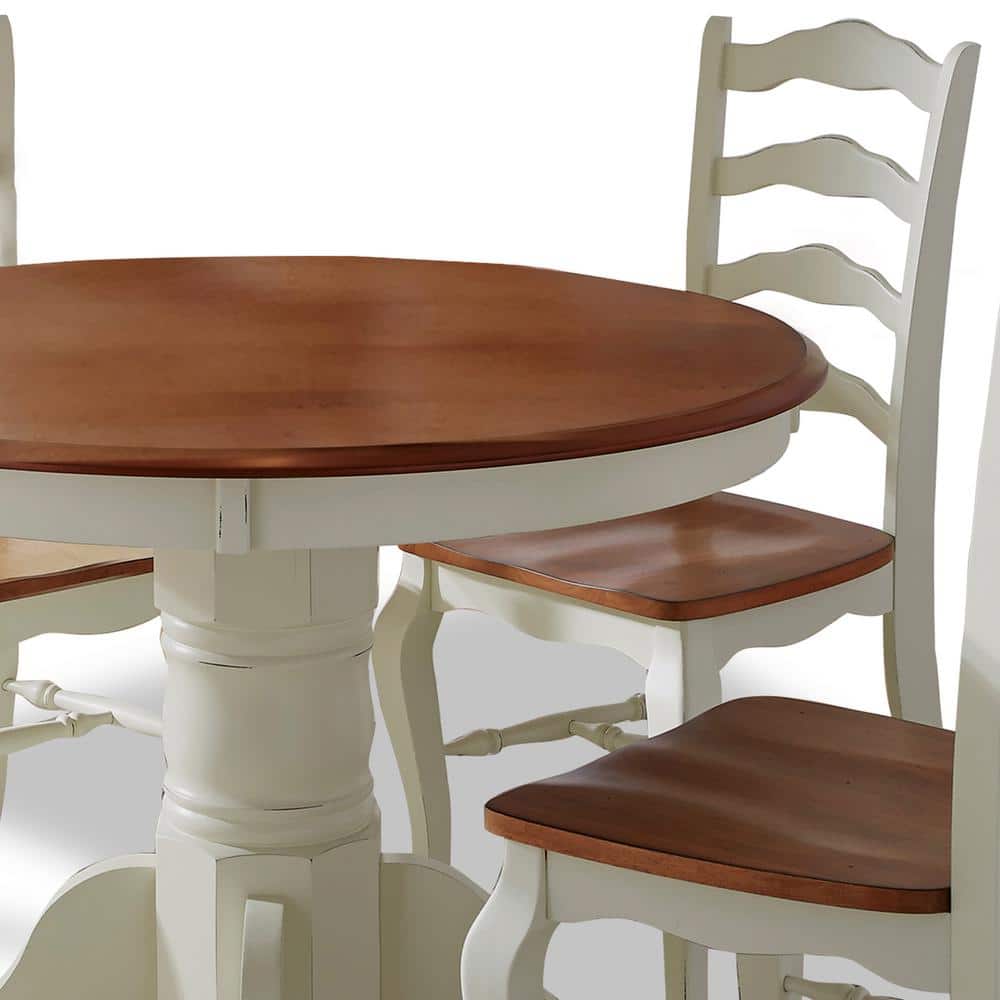 French Countryside 5-Piece Oak and Off-White Dining Set