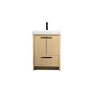 Timeless Home 24 in. W Single Bath Vanity in Maple with Resin Vanity Top in White with White Basin