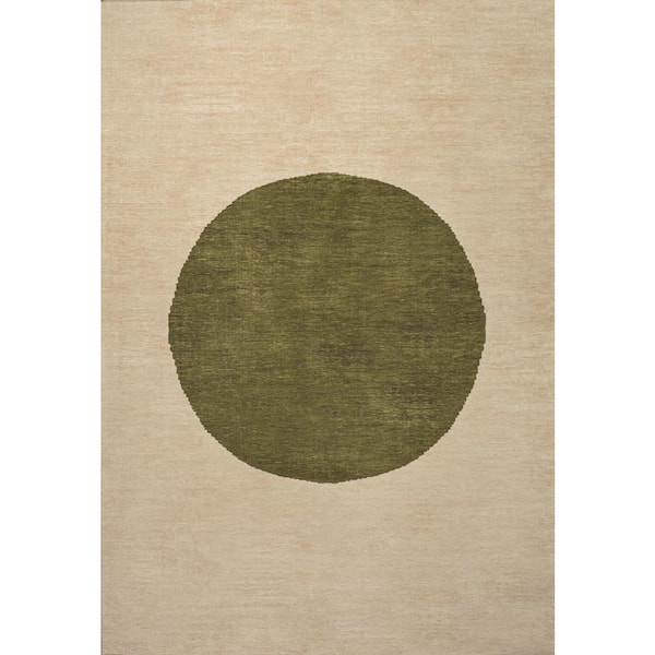 Cirkel Minimalist Geometric Dot Machine-Washable Cream/Olive 8 ft. x 10 ft. Area Rug