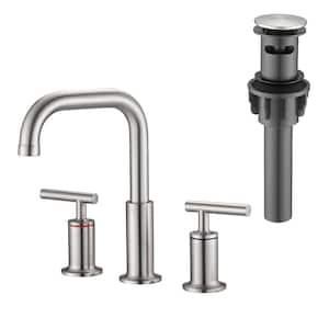 Fiona 8 in. Widespread 2-Handle Bathroom Faucet with Drain Kit Included in Brushed Nickel