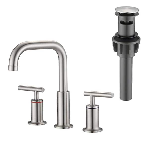Aurora Decor Fiona 8 in. Widespread 2-Handle Bathroom Faucet with Drain Kit Included in Brushed Nickel