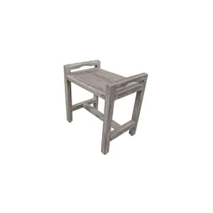 Teak Shower Bench Eleganto Wooden Seat Spa Shower Stool in Antique Grey Finish with LiftAide Arms - 20 inches Long