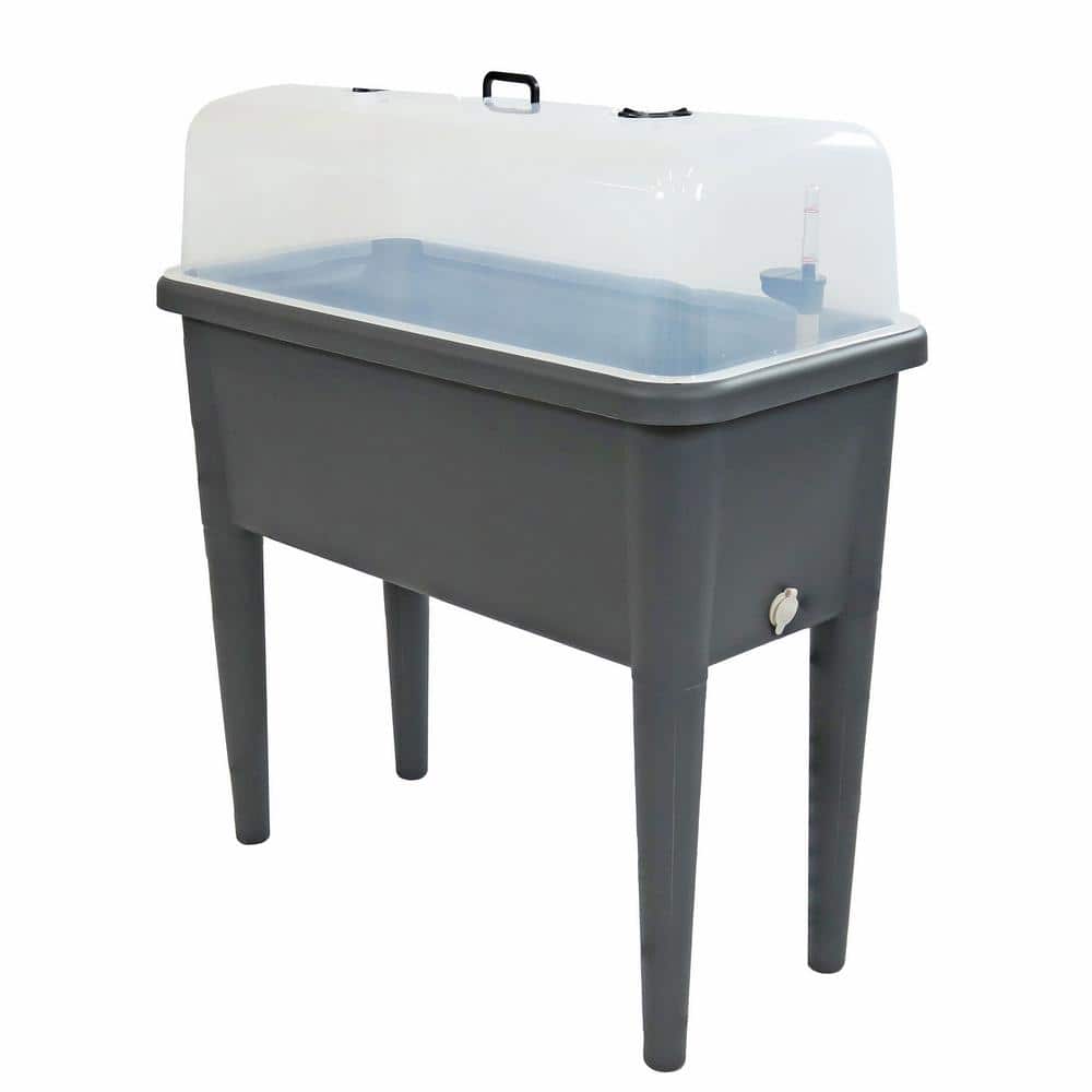 Gray Plastic Self-Watering Raised Garden Bed with Cloche Cover