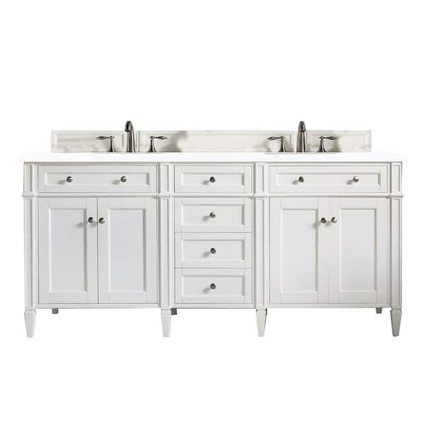 James Martin Vanities Brittany 72 in. W x 23.5 in. D x 34 in. H Double Bath Vanity in Bright White with Quartz Vanity Top in Classic White