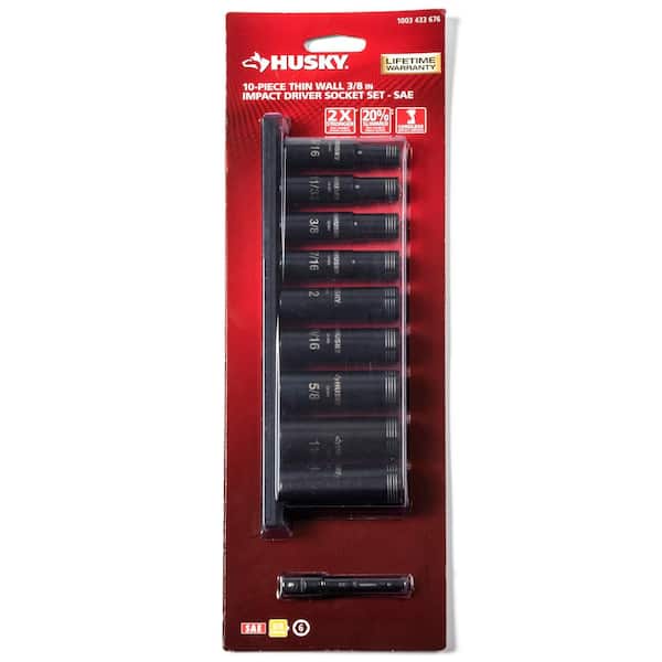 Husky - 3/8 in. Drive Thin Wall Deep 6-Point Impact Socket Set SAE/Metric (20-Piece)