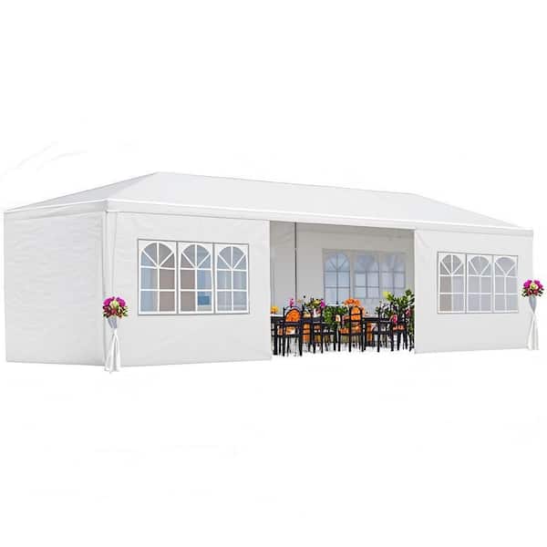 10 ft. x 30 ft. White Canopy Tent with 8 Removable Sidewalls Outdoor Garden Gazebo Wedding Party Tent Canopy Marquee