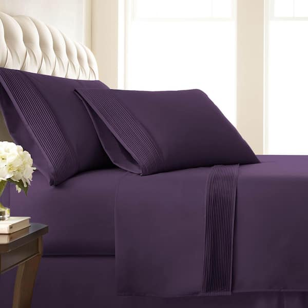 Southshore Fine Linens Vilano Pleated 21 in. Extra-Deep Pocket 4-Piece Purple Queen Microfiber Sheet Set