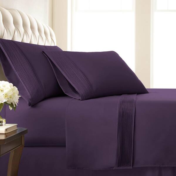 Southshore Fine Linens Vilano Pleated 21 in. Extra-Deep Pocket 3-Piece Purple Twin Microfiber Sheet Set