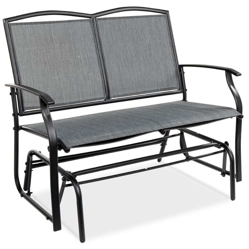 Gray Steel Outdoor Loveseat Glider with Textilene Fabric