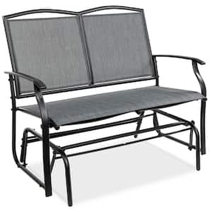 Gray 2-Person Metal Outdoor Glider, Patio Loveseat, Fabric Bench Rocker for Porch with Armrests