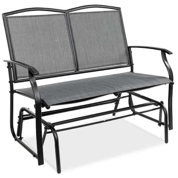 Best Choice Products Gray 2-Person Metal Outdoor Glider, Patio Loveseat, Fabric Bench Rocker for Porch with Armrests