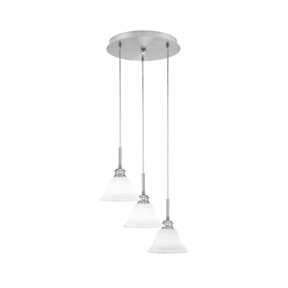 Savannah 13.5 in. 3-Light Brushed Nickel Cord Pendant Light White Muslin Gl