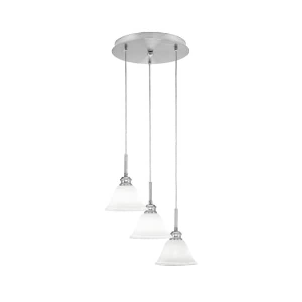 Unbranded Savannah 13.5 in. 3-Light Brushed Nickel Cord Pendant Light White Muslin Glass Shade