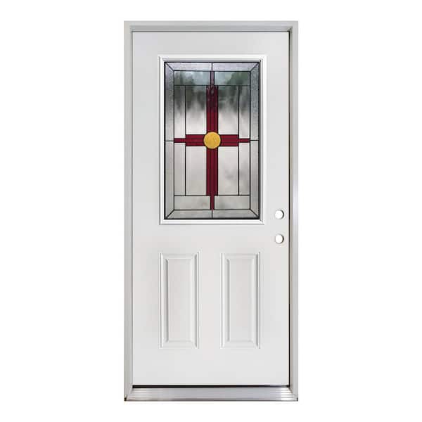 Steves & Sons 36 in. x 80 in. Element Series Zia Half Lite Decorative Left-Hand Inswing White Primed Steel Prehung Front Door