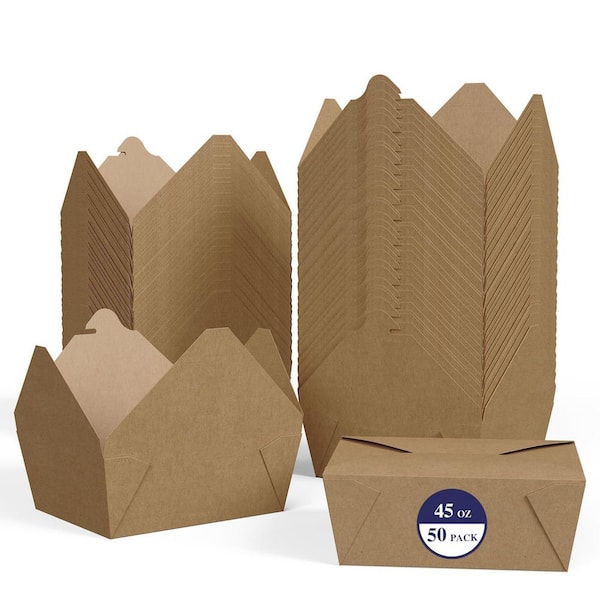 Kraft Paper Take Out Food Containers with Lids Leak and Grease Resistant Stackable 50 Pack for Catering