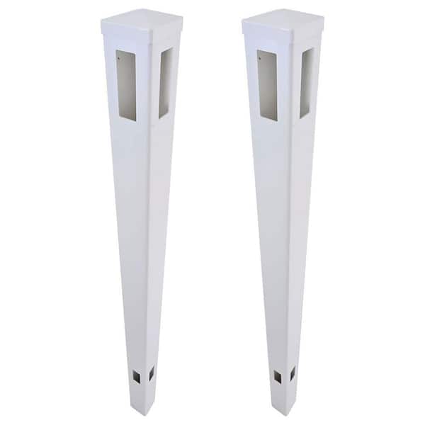 95 in. x 5 in. Rail Corner Line Post for White Vinyl Routed Fence Kit Caps Included (Set of 2)