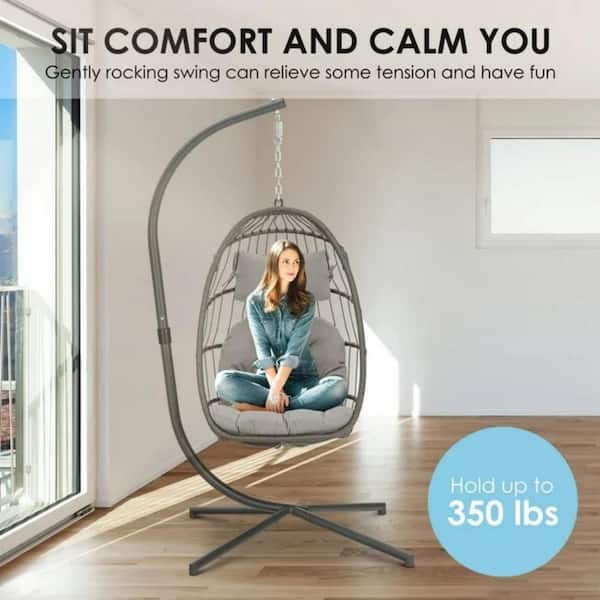 Brafab 1-Person Wicker Patio Swing Egg Chair with Gray
