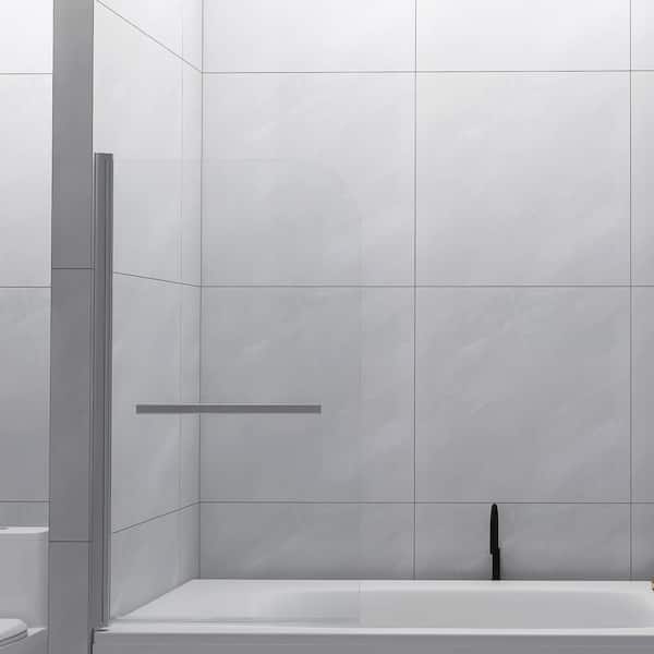 Unbranded 31 in. W x 55 in. H Pivot Tub Door in Stainless Steel Finish with Clear Tempered Glass