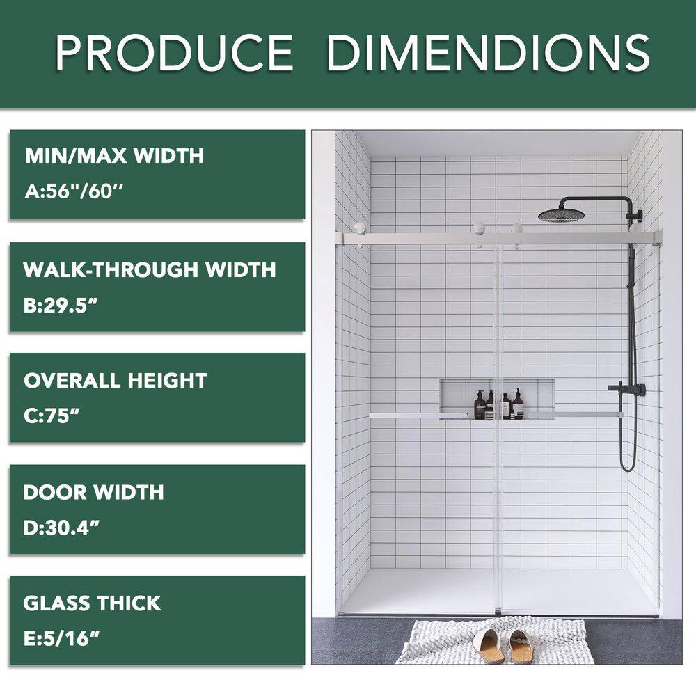 60" Frameless Chrome Glass Double Sliding Shower Door