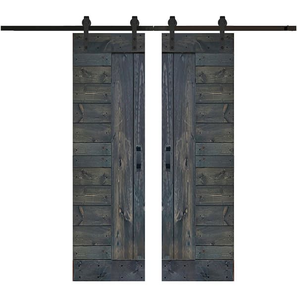 ISLIFE L Series 48 in. x 84 in. Carbon Gray Finished Solid Wood Double Sliding Barn Door with Hardware Kit - Assembly Needed