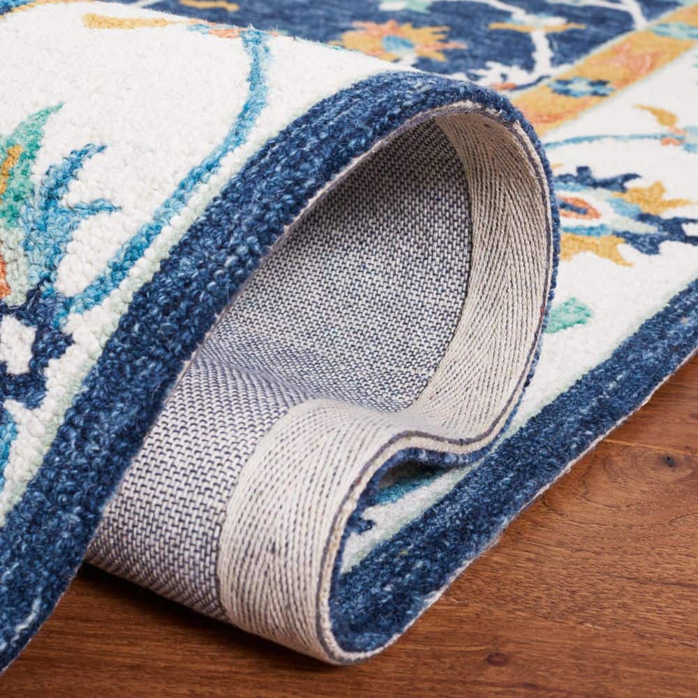 Ivory and Blue Handmade Tufted Wool Area Rug, 8' x 10'