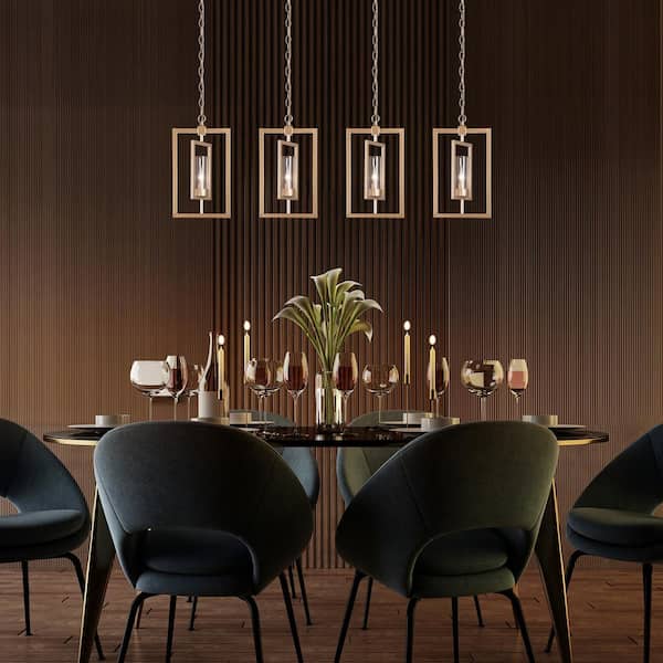 Modern Kitchen Island Pendant Light 1-Light Brass Gold Rectangle Pendant Light with Clear Glass Shade