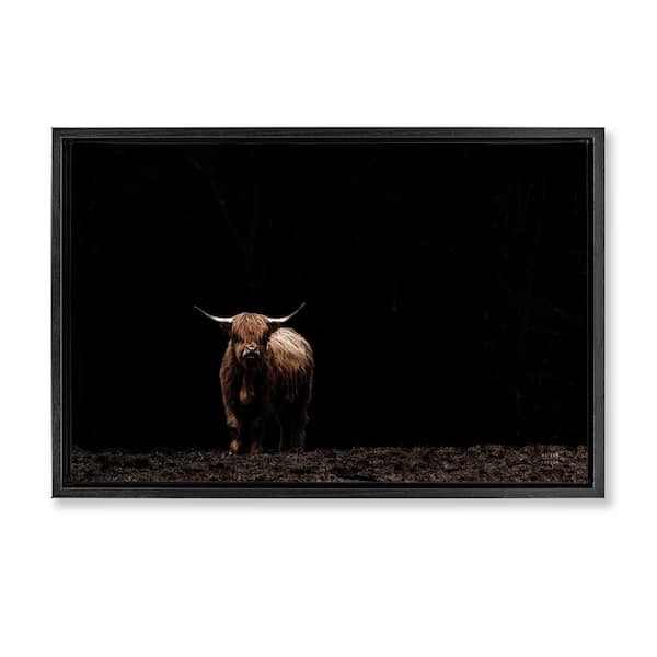 Dark Contrast Highland Cow by Nathan Larson Black Floater Frame Animal Graphic Art Print 17 in. x 25 in.