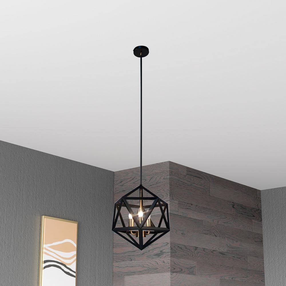 Modern Mini Black Drum 3-Light Ceiling Chandelier