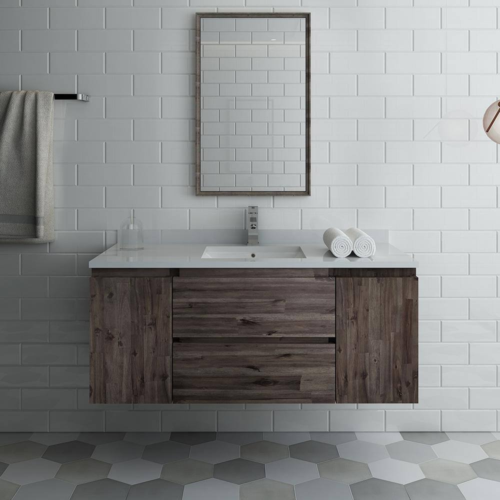 Elegant Formosa 48" Brown Quartz Wall-Mount Vanity Set with Mirror