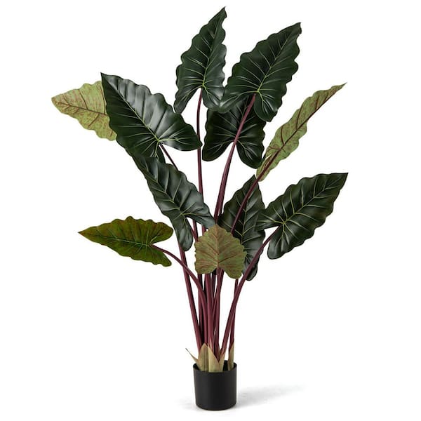 Artificial Rainbow Taro Tree 63'' Tall Fake Pre-potted Plant w/ 11 Faux Leaves