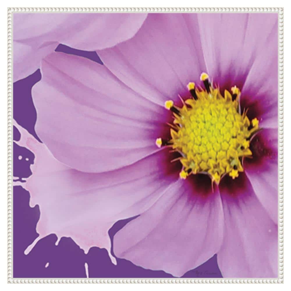 Flower Pop III Pink and Yellow Abstract Canvas Print with White Frame