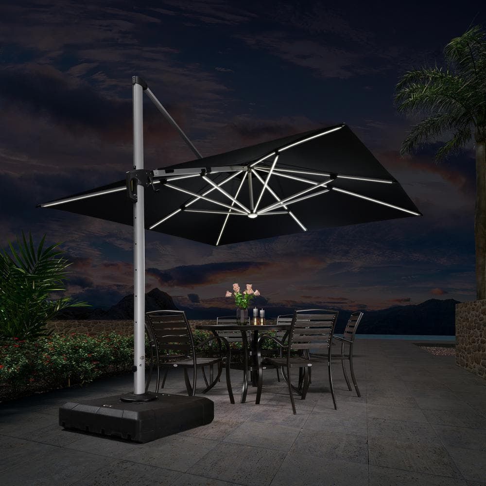 11 ft. Square Aluminum Solar Powered LED Patio Cantilever Offset Umbrella with Base, Black price history on PriceWatchPro